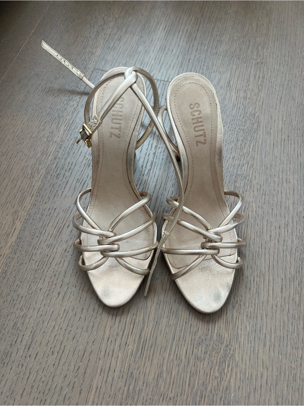 Schutz Metallic Gold Strappy Women's Heeled Sandals